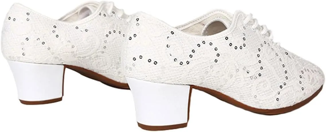 VEACAM Women Latin Dance Sneakers Lace-Up 2" Heel Ballroom Practice Shoes for Jazz, Ballroom