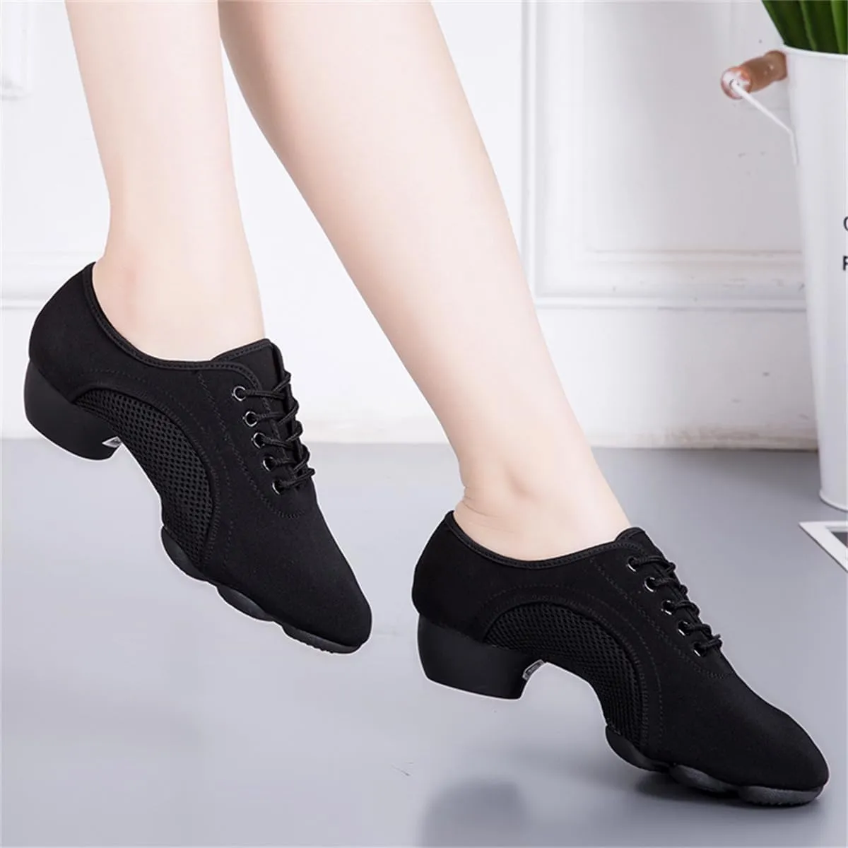 VEACAM Women's Jazz Sports Shoes, Lace Up Breathable Split Sole Ballroom Performance Dance Footwear
