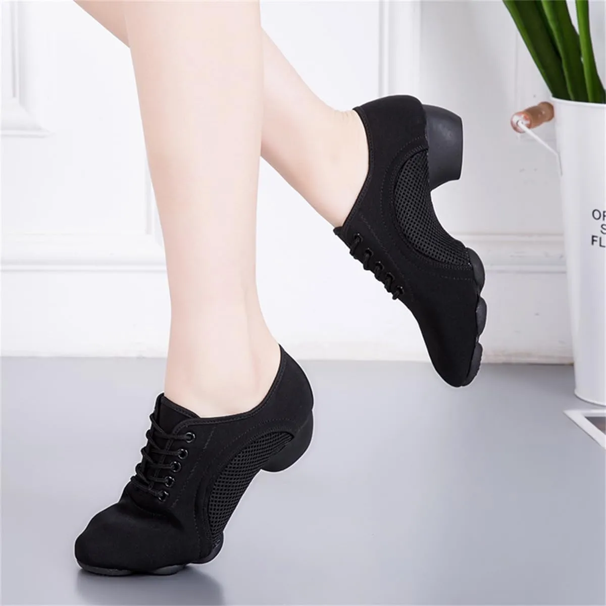 VEACAM Women's Jazz Sports Shoes, Lace Up Breathable Split Sole Ballroom Performance Dance Footwear