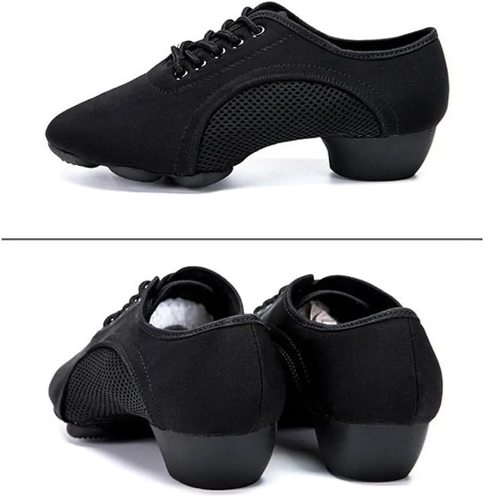 VEACAM Women's Jazz Sports Shoes, Lace Up Breathable Split Sole Ballroom Performance Dance Footwear