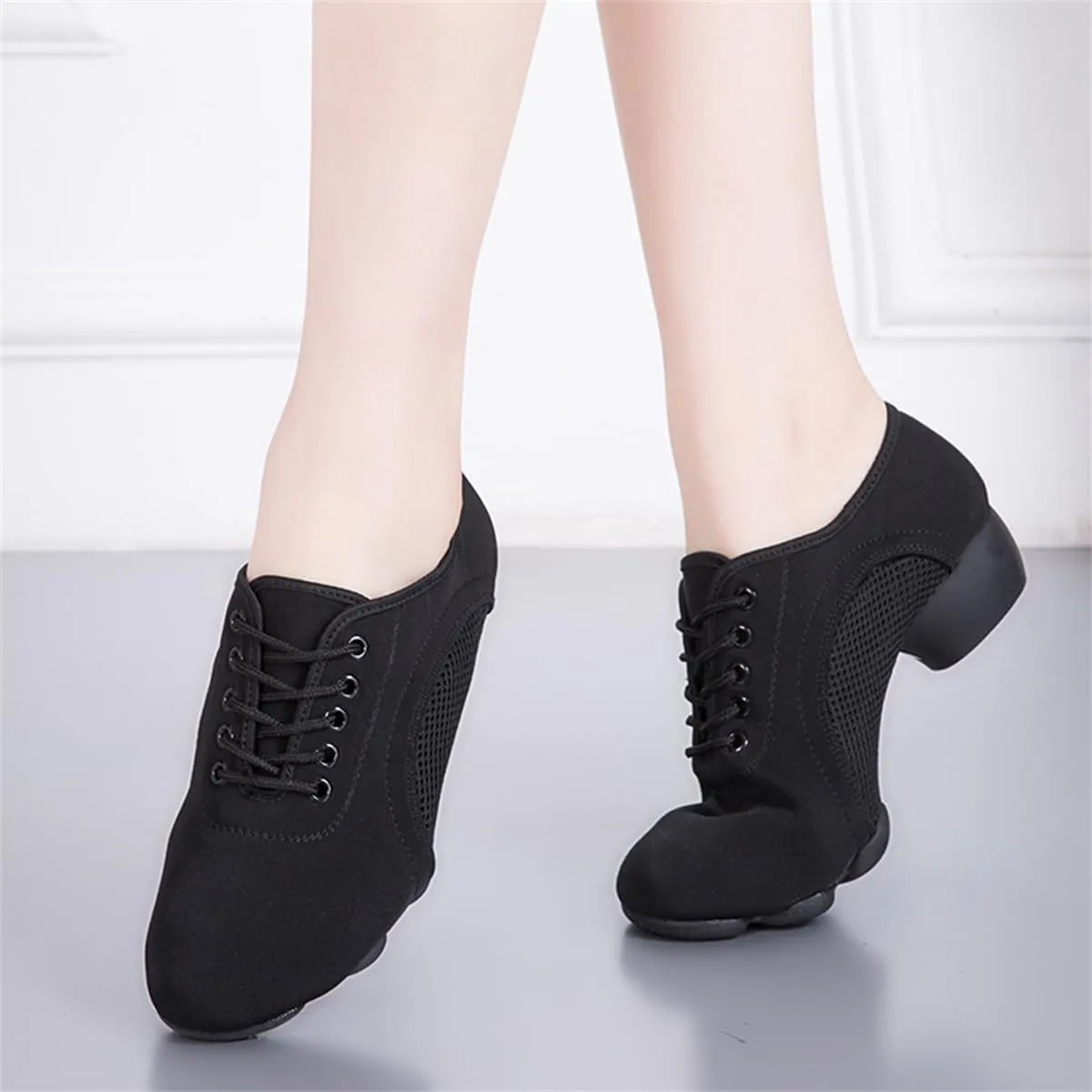 VEACAM Women's Jazz Sports Shoes, Lace Up Breathable Split Sole Ballroom Performance Dance Footwear