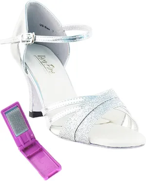 Very Fine Dance Shoes - Ladies Latin, Rhythm, Salsa, Waltz Ballroom Dance Shoes - 6030-2.5-inch Heel and Foldable Brush Bundle - Silver Stardust - Silver Leather - 5
