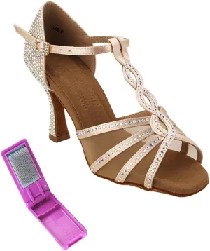 Very Fine Dance Shoes - Ladies Latin, Rhythm, Salsa, Waltz Ballroom Dance Shoes - S1009CC - 2.5-inch Heel and Foldable Brush Bundle - Flesh Satin - 7.5