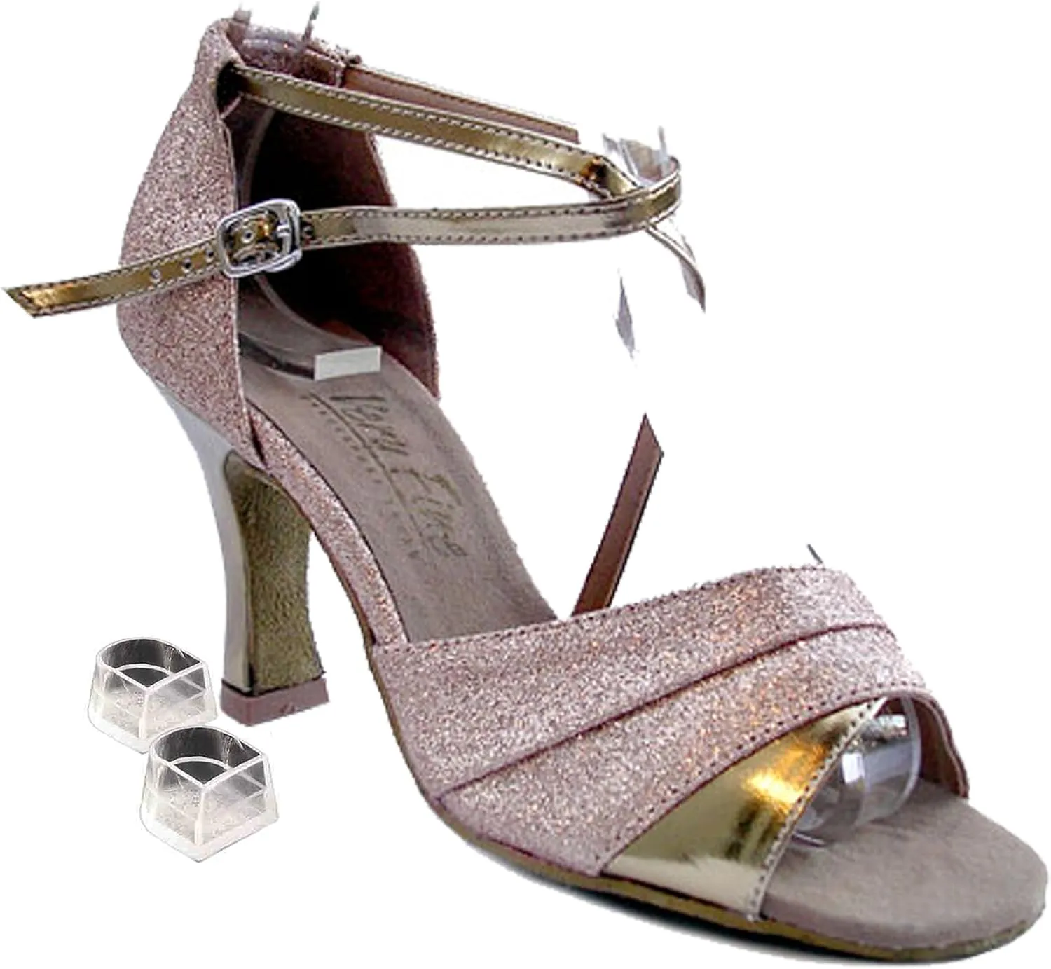 Very Fine Women's Salsa Ballroom Tango Latin Dance Shoes 1659 Bundle with Heel Protectors 2.5" Heel
