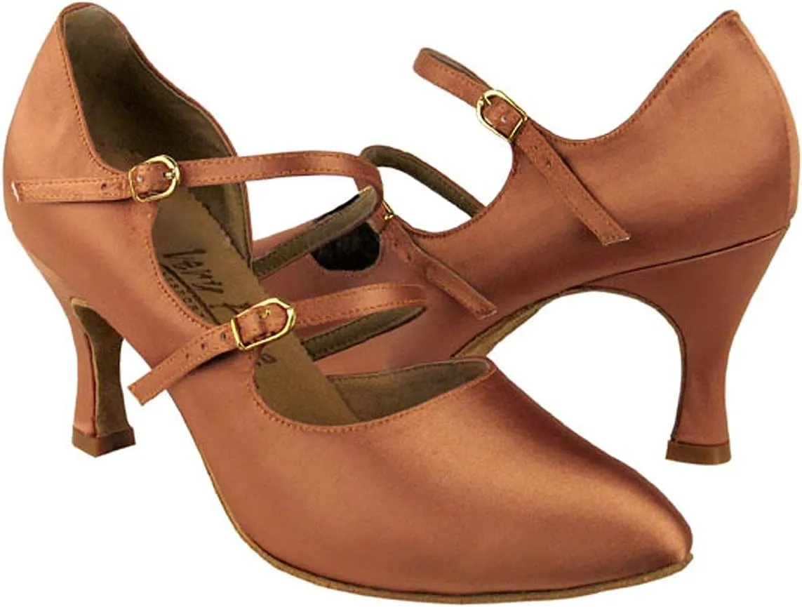 Very Fine Women's Salsa Ballroom Tango Latin Dance Shoes Style PP201 Bundle with Plastic Dance Shoe Heel Protectors, Beige Leather, Heel