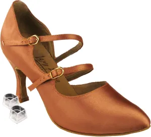 Very Fine Women's Salsa Ballroom Tango Latin Dance Shoes Style PP201 Bundle with Plastic Dance Shoe Heel Protectors, Beige Leather, Heel