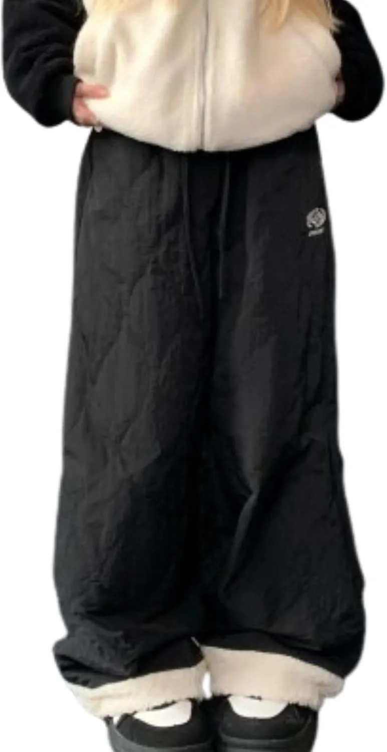 Vhitler Puffer Quilted Pants Fleece Pants Women High Waisted Wide Leg Pants Windbreaker Parachute Pants Sherpa Winter Pants
