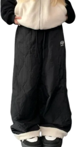 Vhitler Puffer Quilted Pants Fleece Pants Women High Waisted Wide Leg Pants Windbreaker Parachute Pants Sherpa Winter Pants