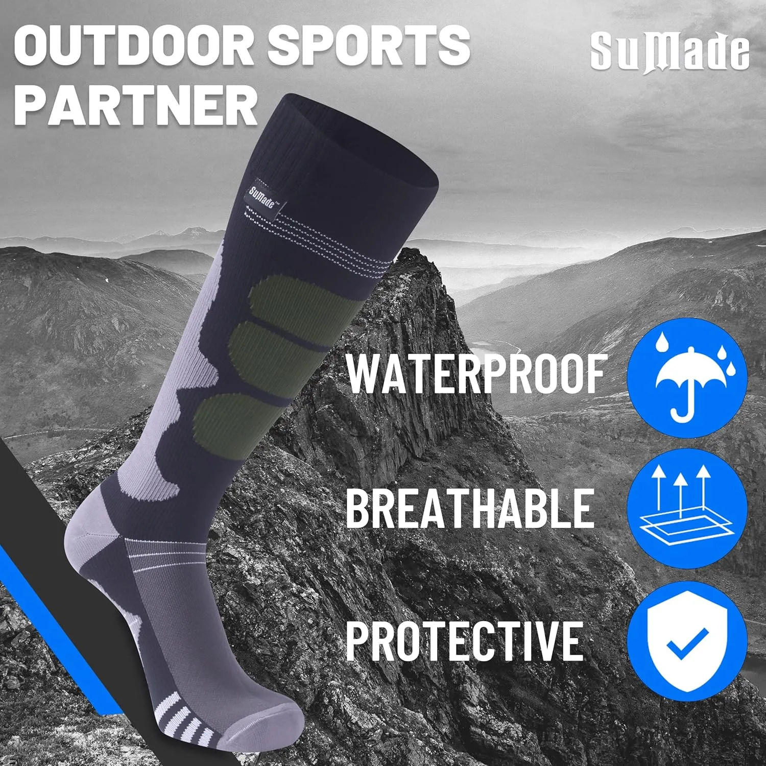Waterproof Socks, Men Women Knee High Hiking Kayaking Socks 1 Pair