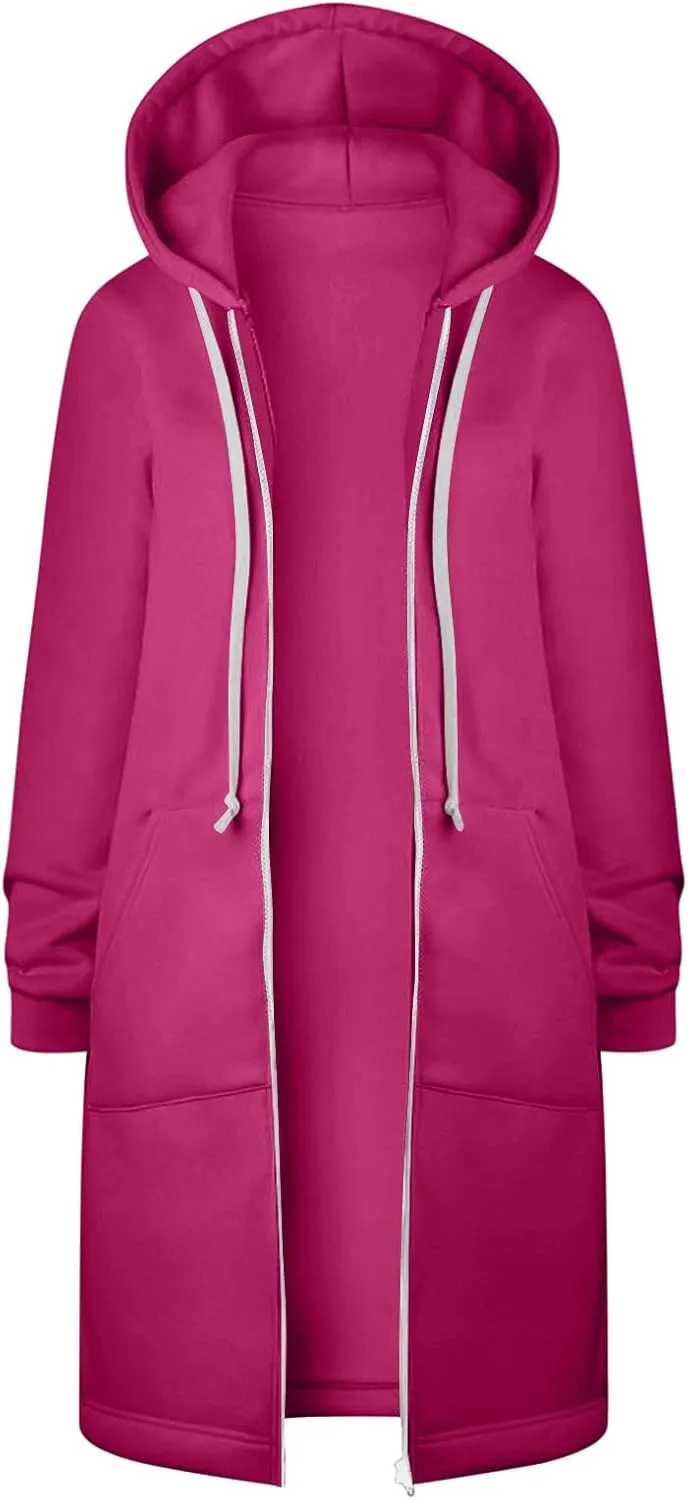 Winter Fleece Lined Women's Hoodies Casual Solid Soft Sherpa Sweatshirts Warm Zip up Tunic Long Coats with Pockets