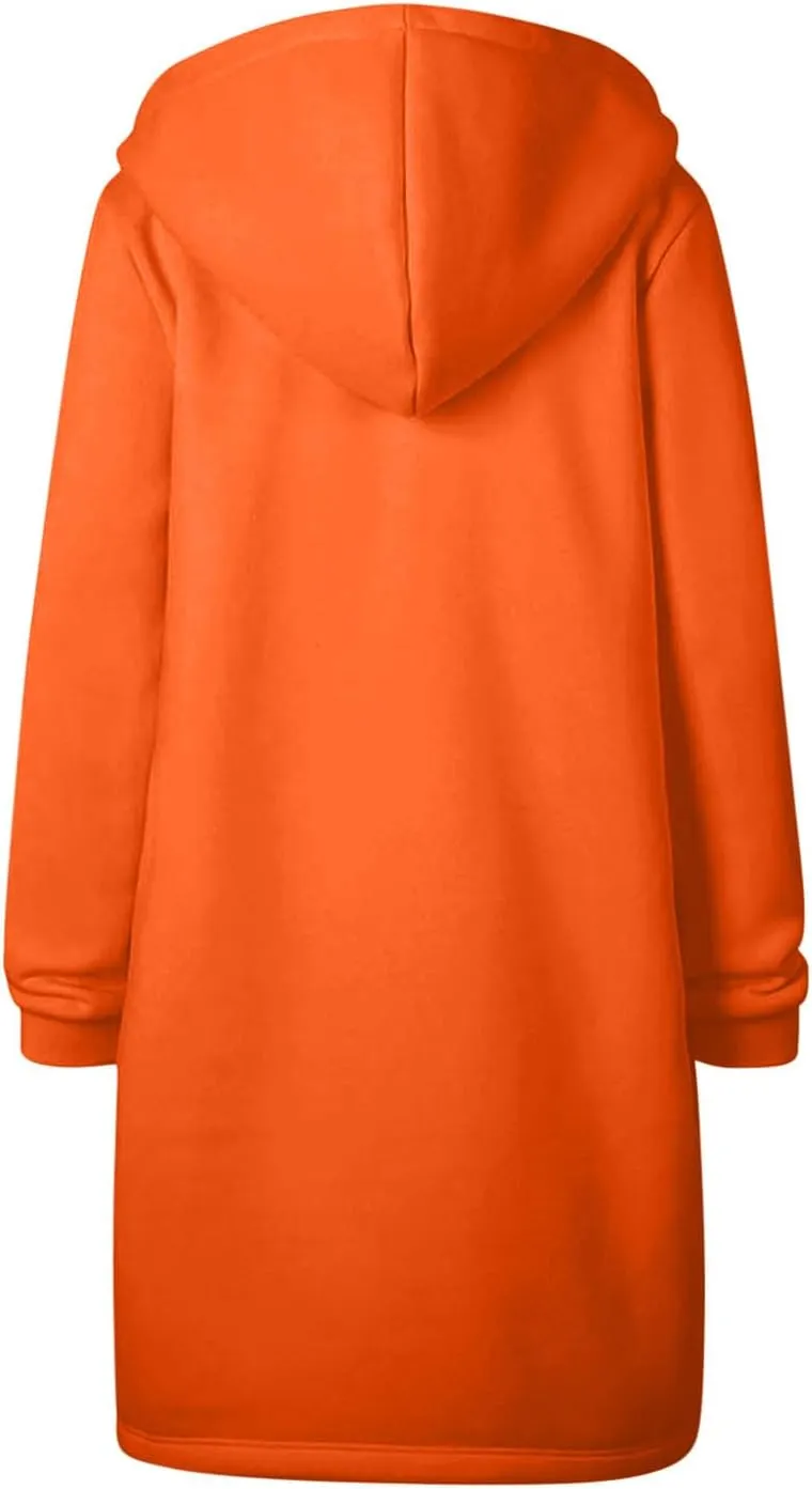 Winter Fleece Lined Women's Hoodies Casual Solid Soft Sherpa Sweatshirts Warm Zip up Tunic Long Coats with Pockets