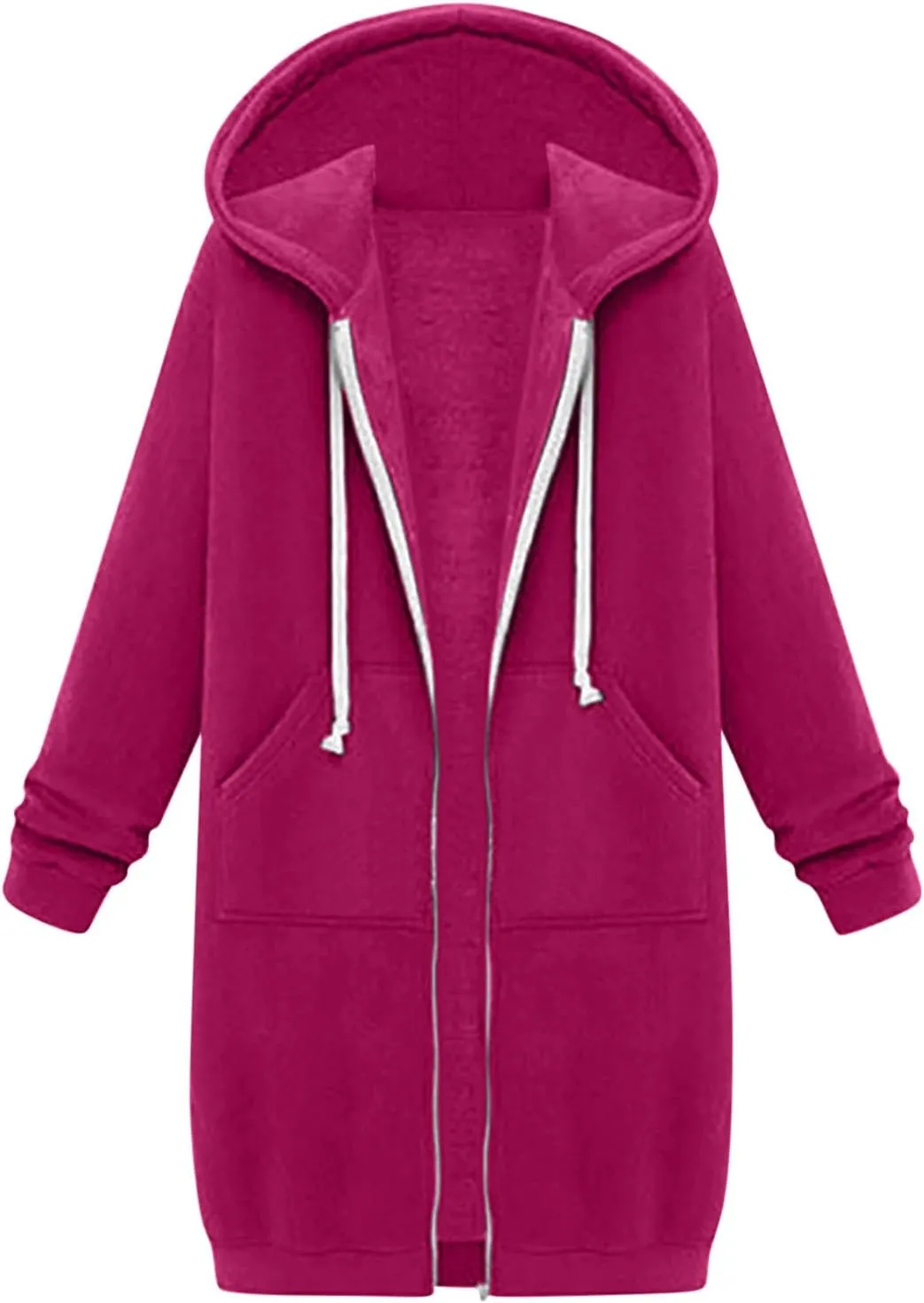 Winter Fleece Lined Women's Hoodies Casual Solid Soft Sherpa Sweatshirts Warm Zip up Tunic Long Coats with Pockets