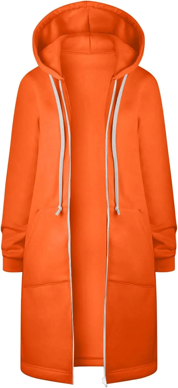Winter Fleece Lined Women's Hoodies Casual Solid Soft Sherpa Sweatshirts Warm Zip up Tunic Long Coats with Pockets