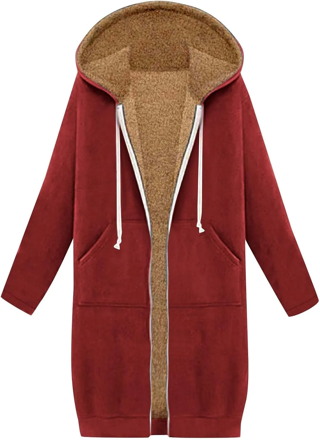 Winter Fleece Lined Women's Hoodies Casual Solid Soft Sherpa Sweatshirts Warm Zip up Tunic Long Coats with Pockets