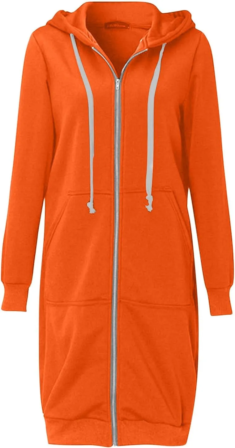 Winter Fleece Lined Women's Hoodies Casual Solid Soft Sherpa Sweatshirts Warm Zip up Tunic Long Coats with Pockets