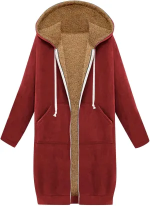 Winter Fleece Lined Women's Hoodies Casual Solid Soft Sherpa Sweatshirts Warm Zip up Tunic Long Coats with Pockets
