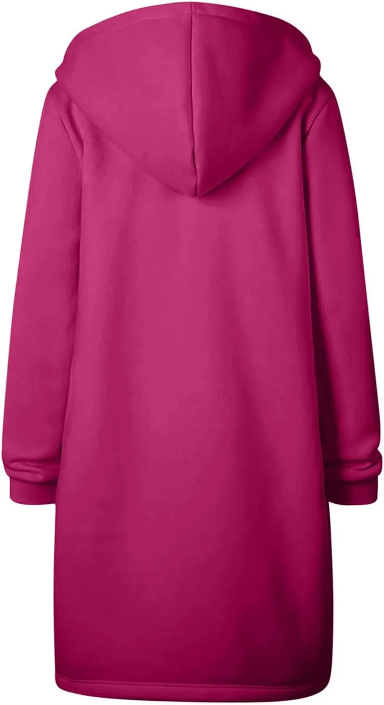 Winter Fleece Lined Women's Hoodies Casual Solid Soft Sherpa Sweatshirts Warm Zip up Tunic Long Coats with Pockets