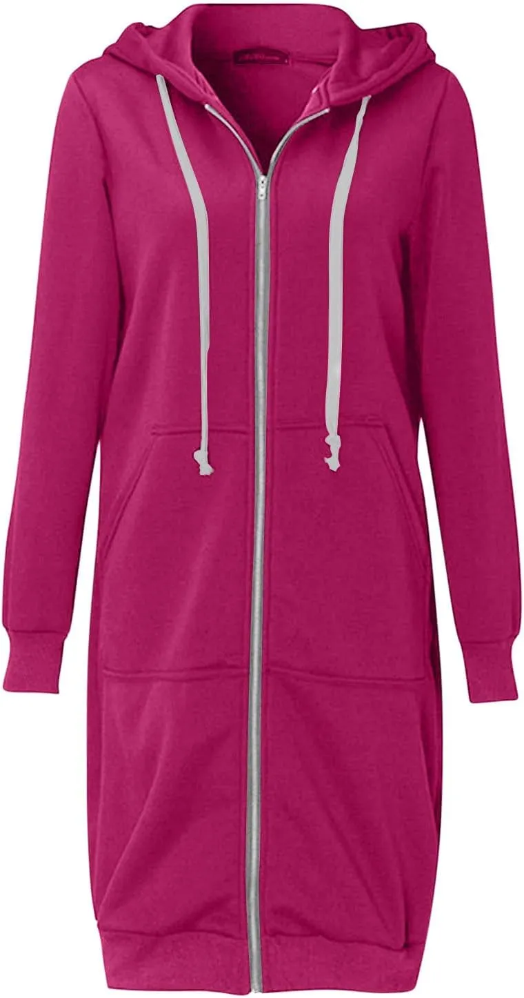 Winter Fleece Lined Women's Hoodies Casual Solid Soft Sherpa Sweatshirts Warm Zip up Tunic Long Coats with Pockets