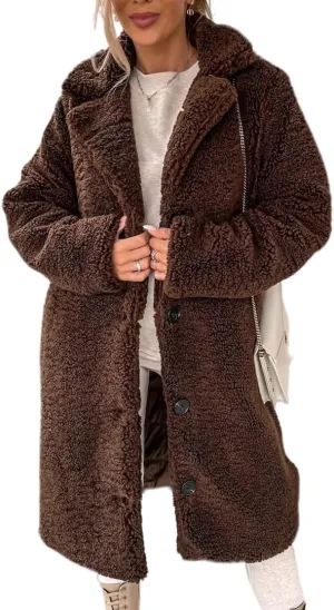 Women 2024 Winter Faux Fur Coats Oversized Sherpa Jackets Fuzzy Fleece Lapel Open Front Long Cardigan Warm Outerwear