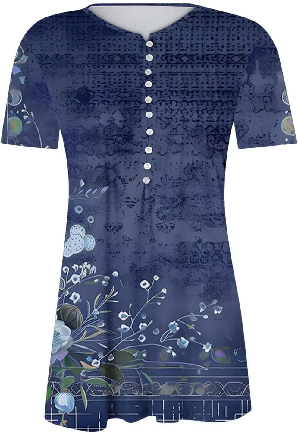 Women 2025 Spring Blouses Tops Floral Short Sleeve Boho T Shirts Dressy Casual Tunic Beach Vacation Ladies Clothing