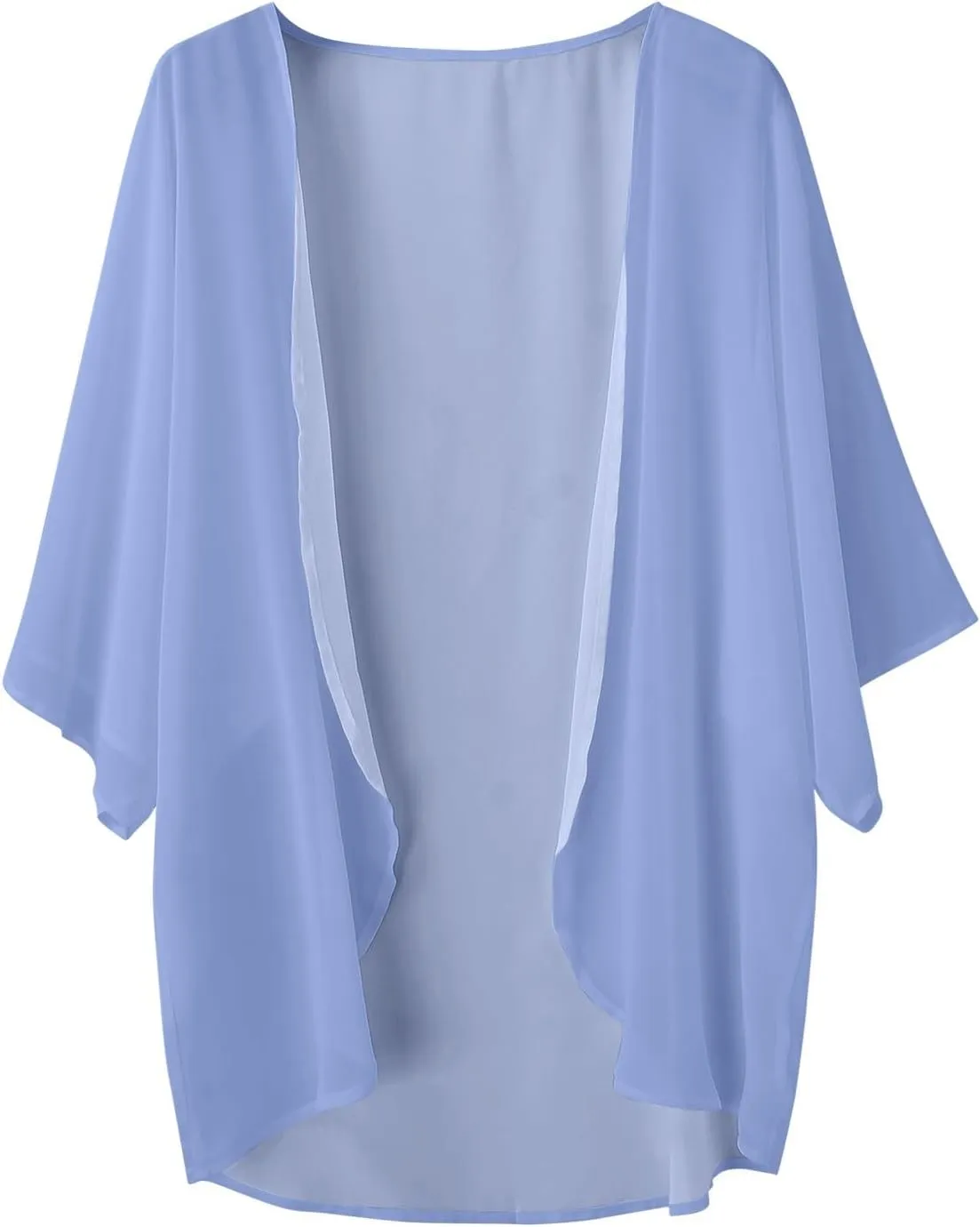Women Chiffon Kimono Cardigan Dressy 3/4 Puff Sleeve Summer Beach Cover Up Sheer Capes Open Front Casual Shrug Blouse Tops