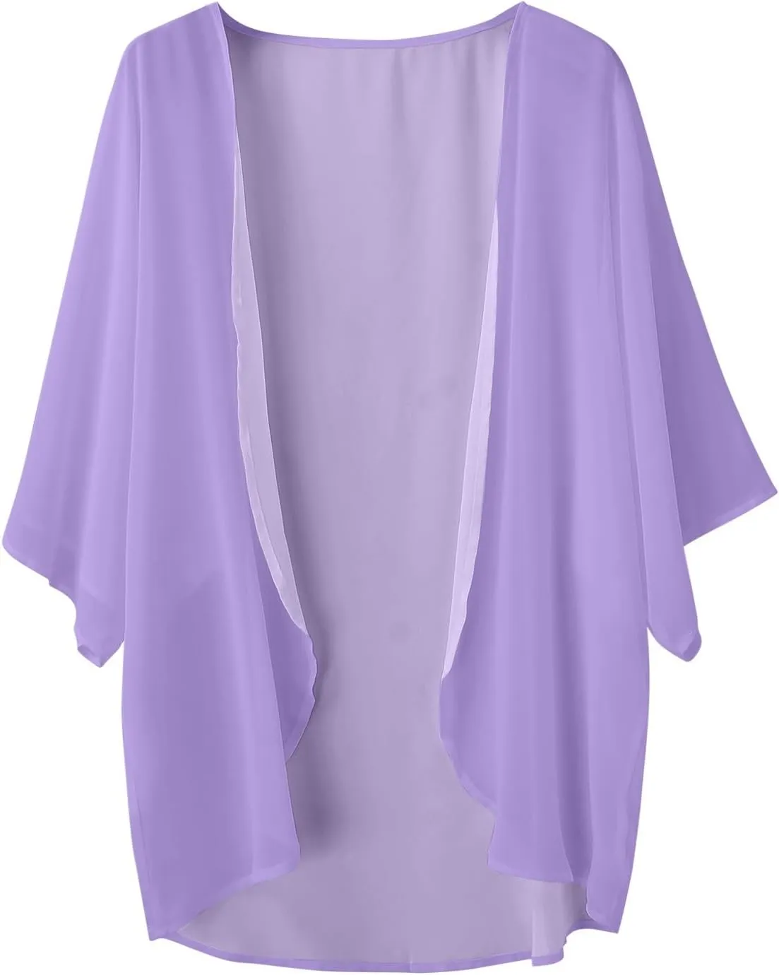 Women Chiffon Kimono Cardigan Dressy 3/4 Puff Sleeve Summer Beach Cover Up Sheer Capes Open Front Casual Shrug Blouse Tops