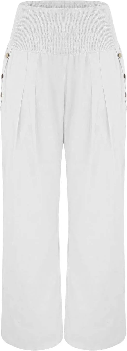 Women Fashion Pants Elastic Waist Pants with Pocket Loose Harem Pants Printed Crop Pants for Women