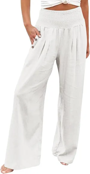 Women Fashion Pants Elastic Waist Pants with Pocket Loose Harem Pants Printed Crop Pants for Women