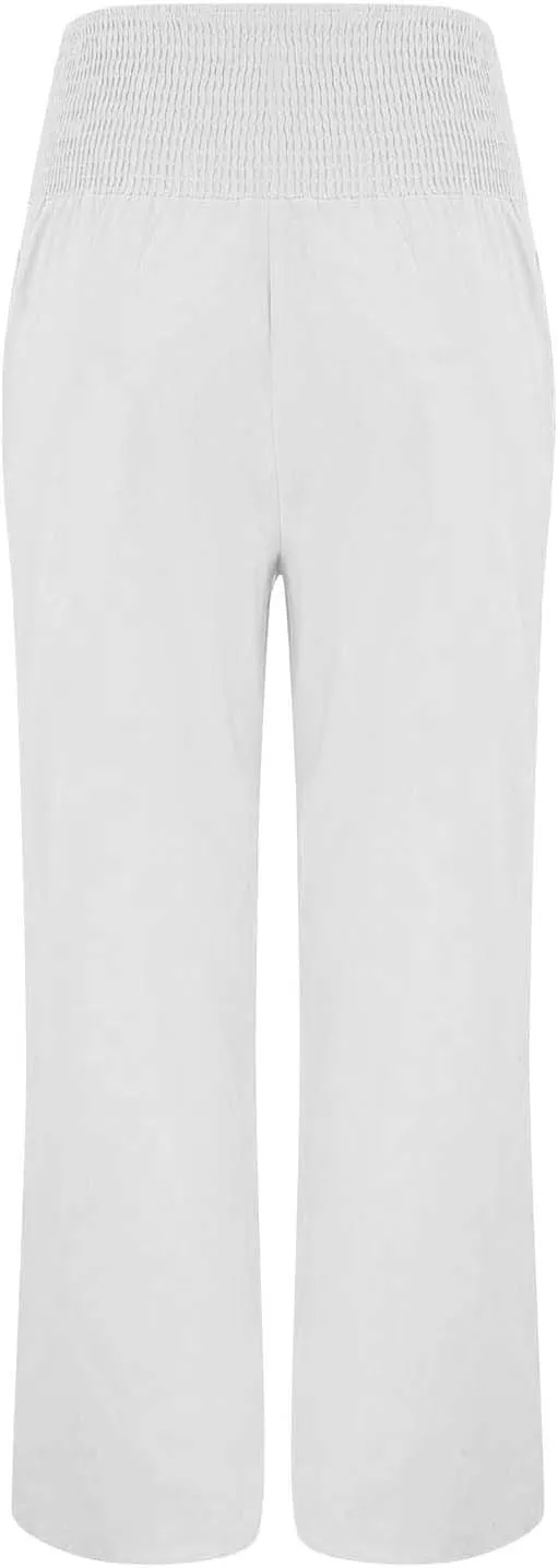 Women Fashion Pants Elastic Waist Pants with Pocket Loose Harem Pants Printed Crop Pants for Women