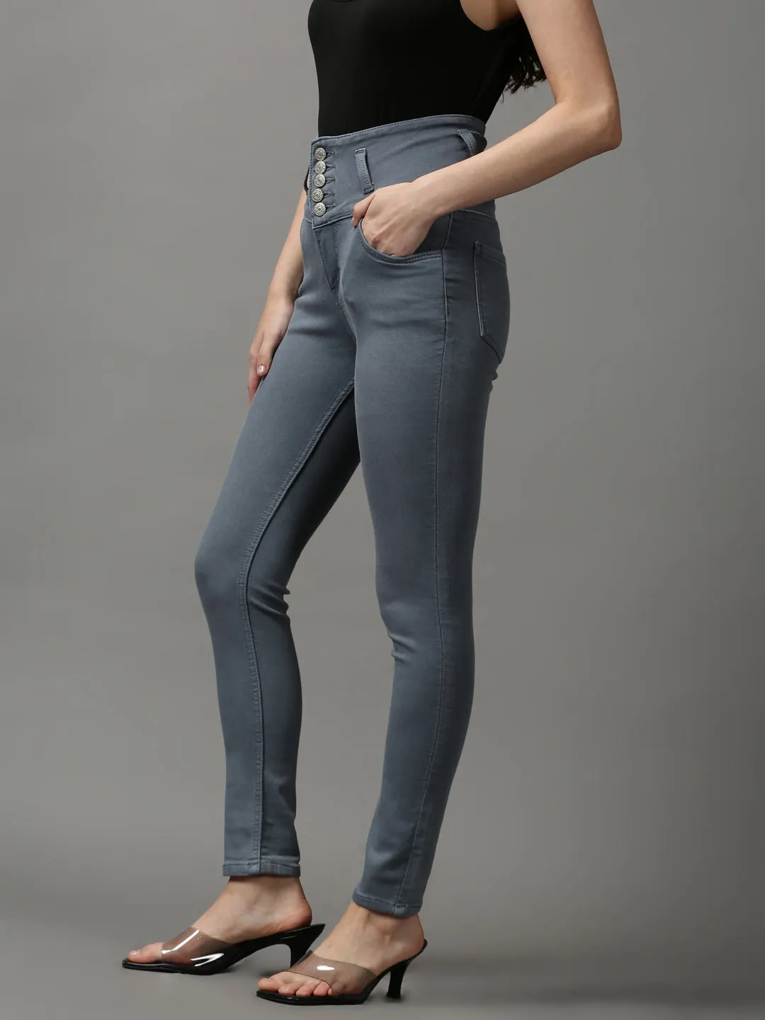 Women Grey Skinny Fit High-Rise Stretchable Denim Jeans