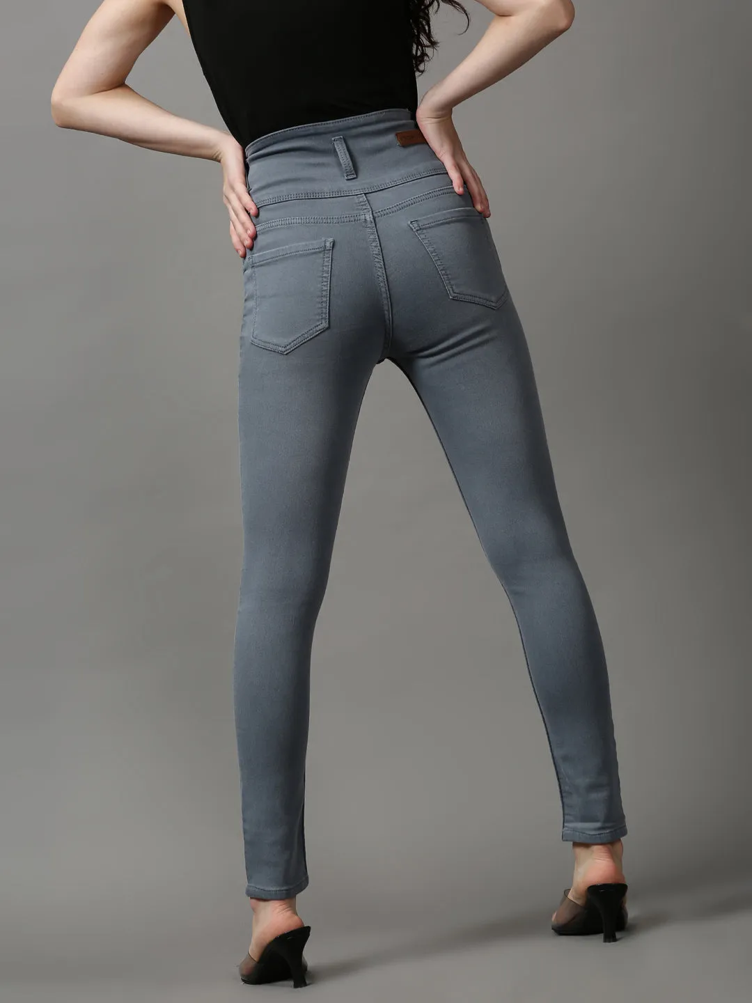 Women Grey Skinny Fit High-Rise Stretchable Denim Jeans