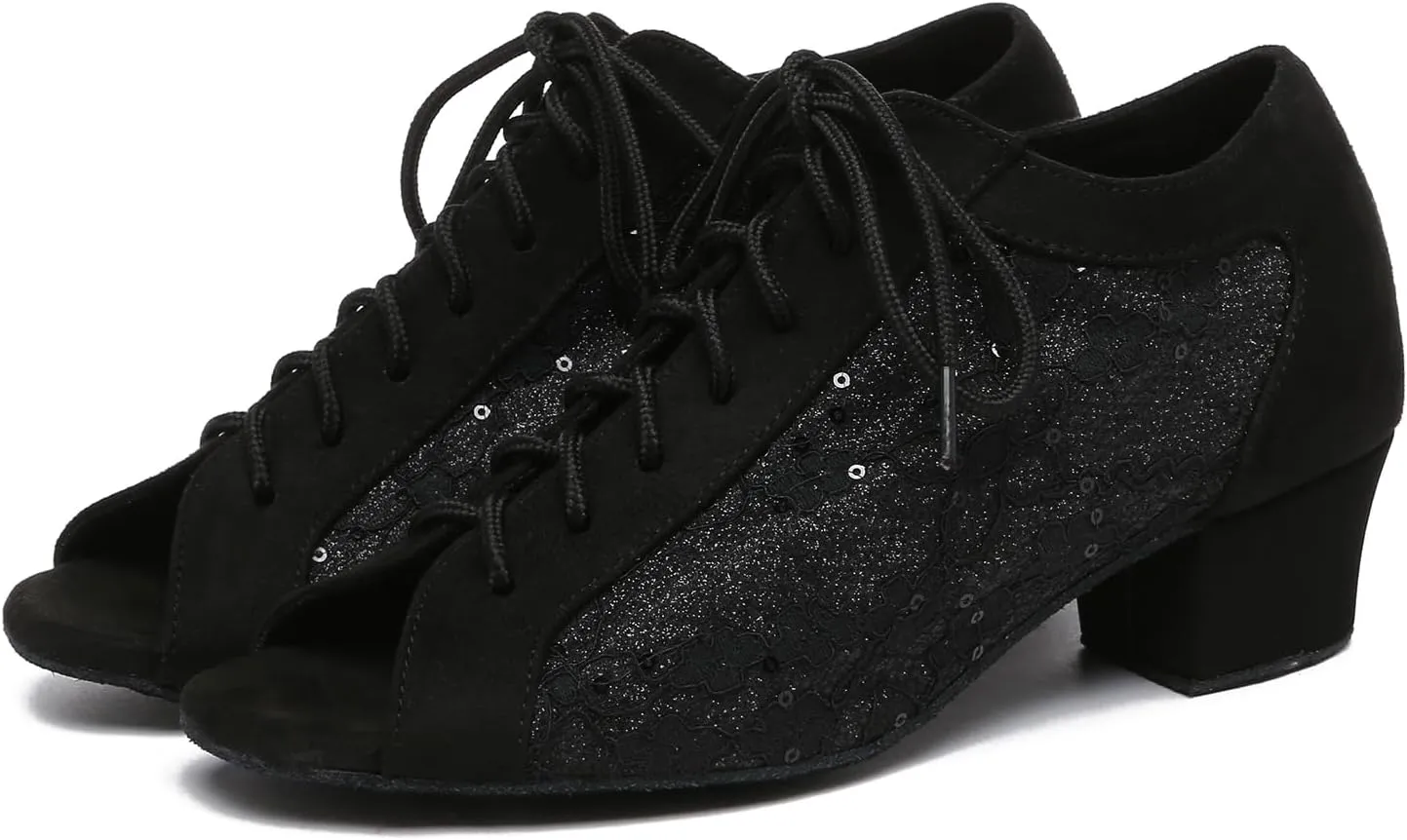 Women Latin Dance Shoes Lace up Ballroom Practice Dance Shoes Latin Salsa Practice Performance Dance Shoes,Model L595