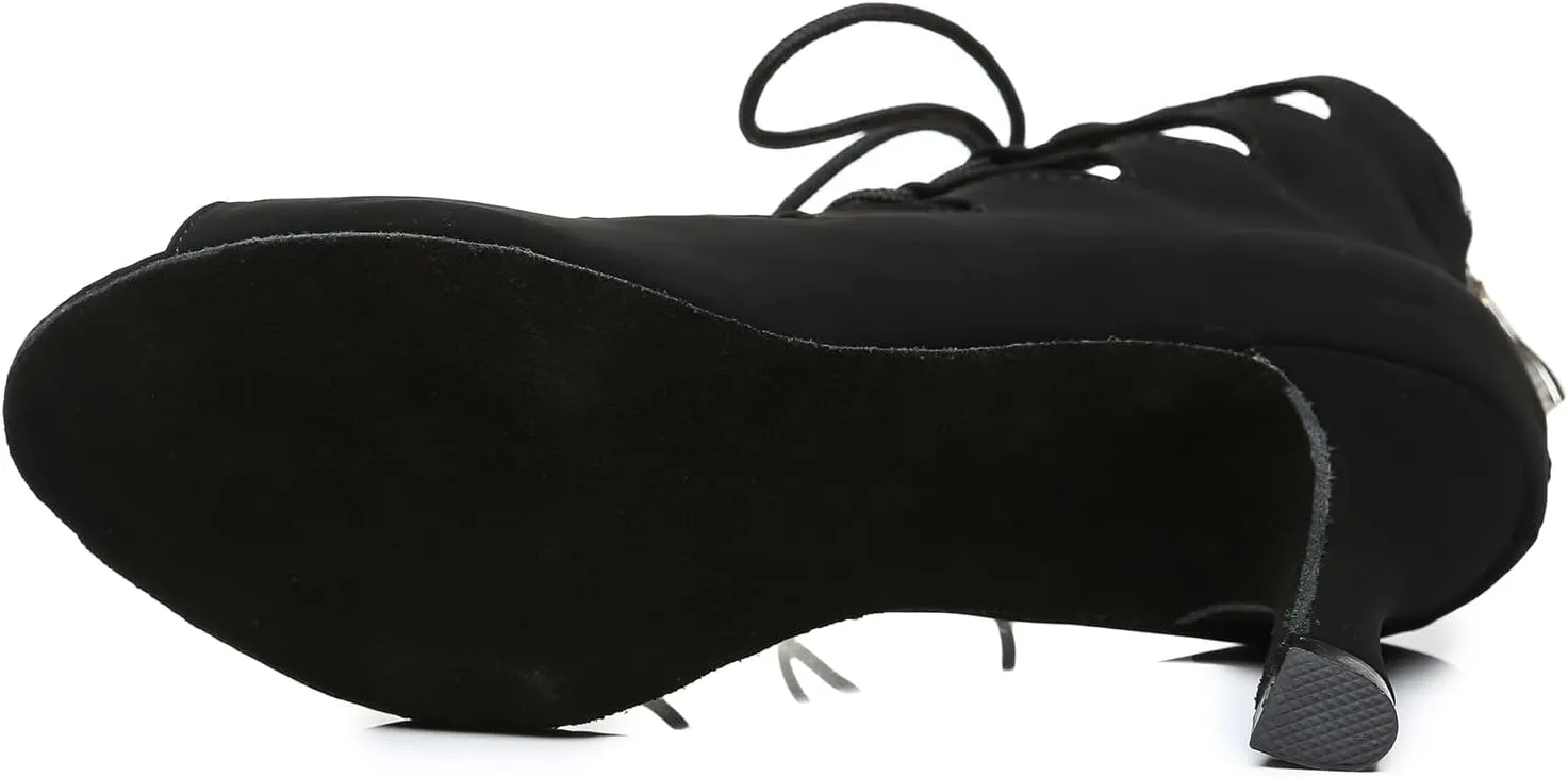 Women Latin Dance Shoes Peep Toe Ballroom Modern Salsa Rhythm Teaching Professional Practice Performance Dance Shoes