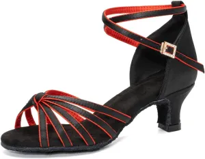 Women Latin Dance Shoes Satin Ballroom Salsa Professional Practice Dancing Shoes, Model EM-217GB-5