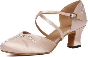 Women Latin Dance Shoes Stain Salsa Tango Ballroom Dancing Shoes Rhinestone Character Shoes