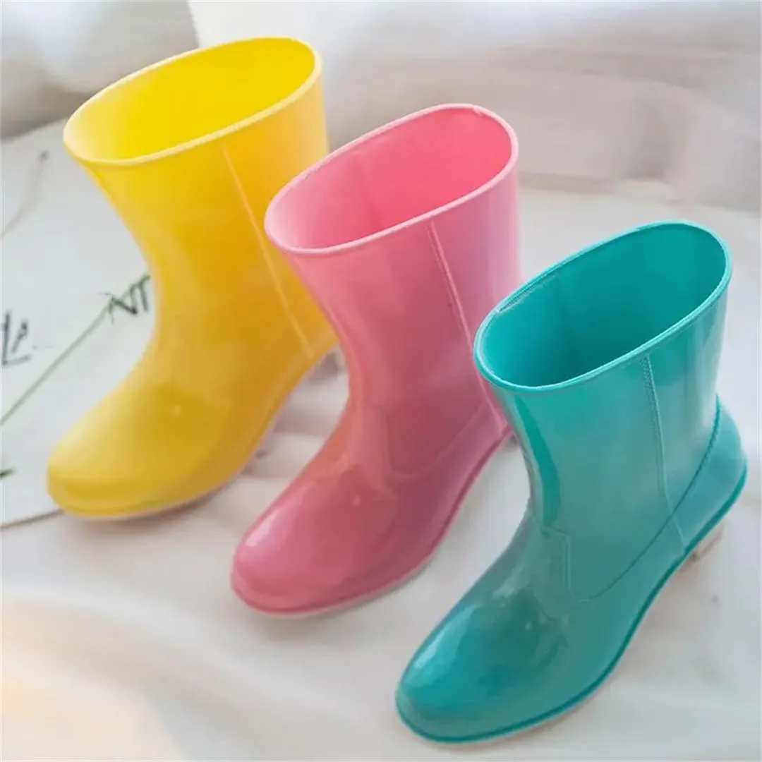 Women Outdoor Mid-Tube Waterproof Rain Boots PVC High-Heeled Rain Boots Korean Version All-Match