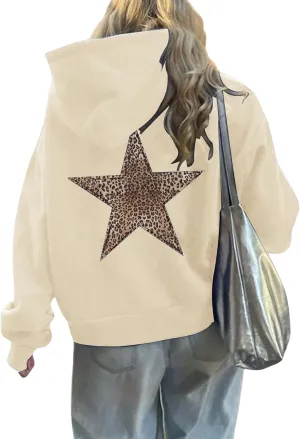 Women Oversized Sweatshirt Leopard Star Hoodies Casual Long Sleeve Sweaters Thick Warm Tops Coat Fashion Fall Clothes