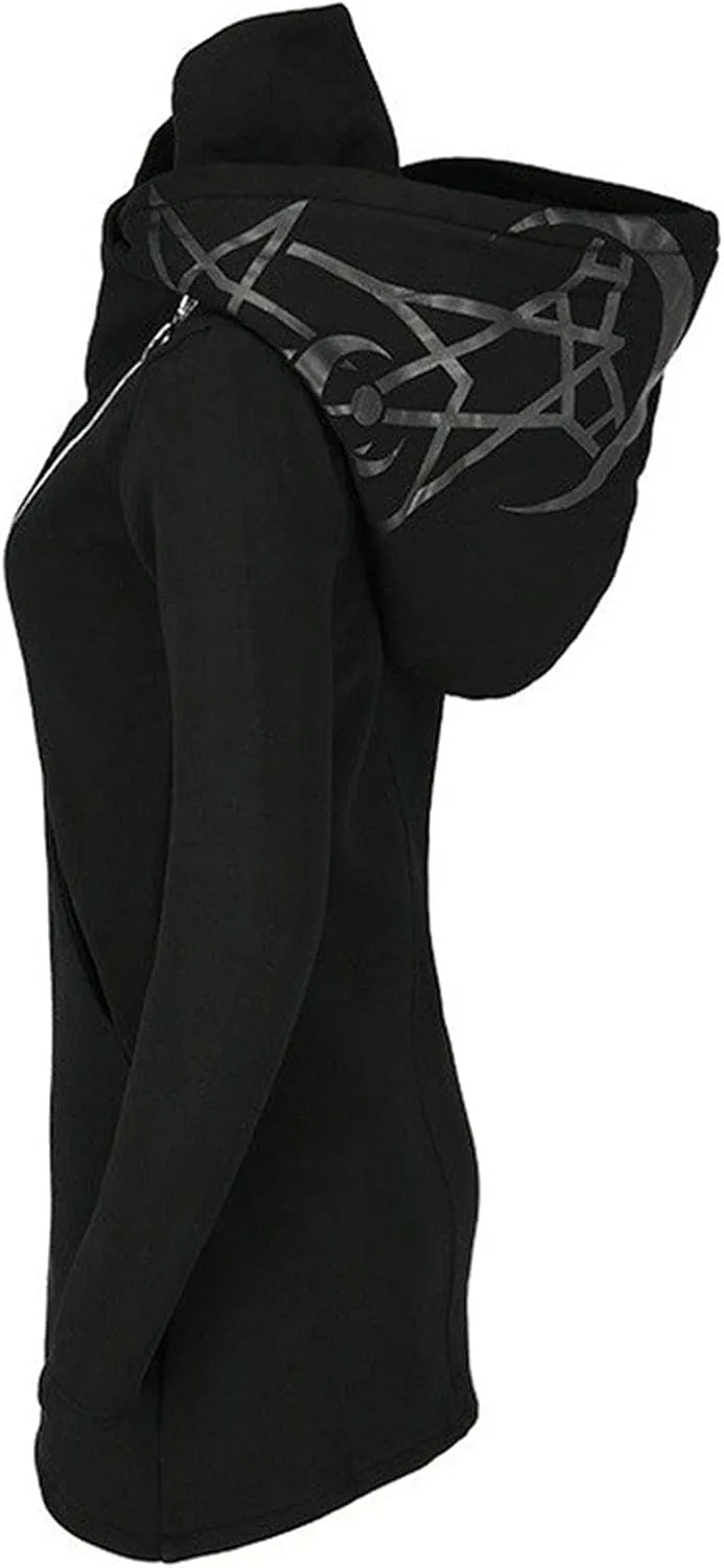 Women Punk Gothic Sweatshirt Witchcraft Moon Long Hoodie Oversized Long Sleeve Zip Up Hoodie