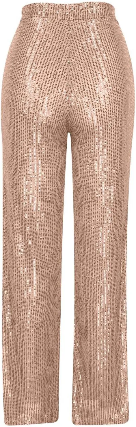 Women Sequin Pants High Waist Wide Leg Pants Long Glitter Palazzo Culottes Bling Party Clubwear Pants Fashion Trousers