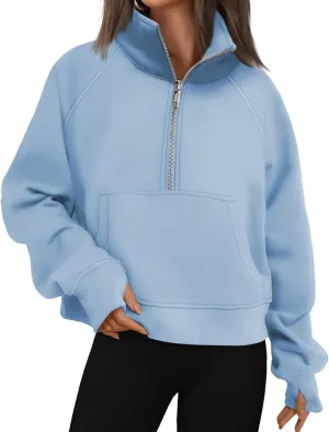 Women Sweatshirt Half Zipper Crop Pullover Hoodie Oversized Quarter Zip Fleece Sweatshirt Fall Fashion Outfits Clothes