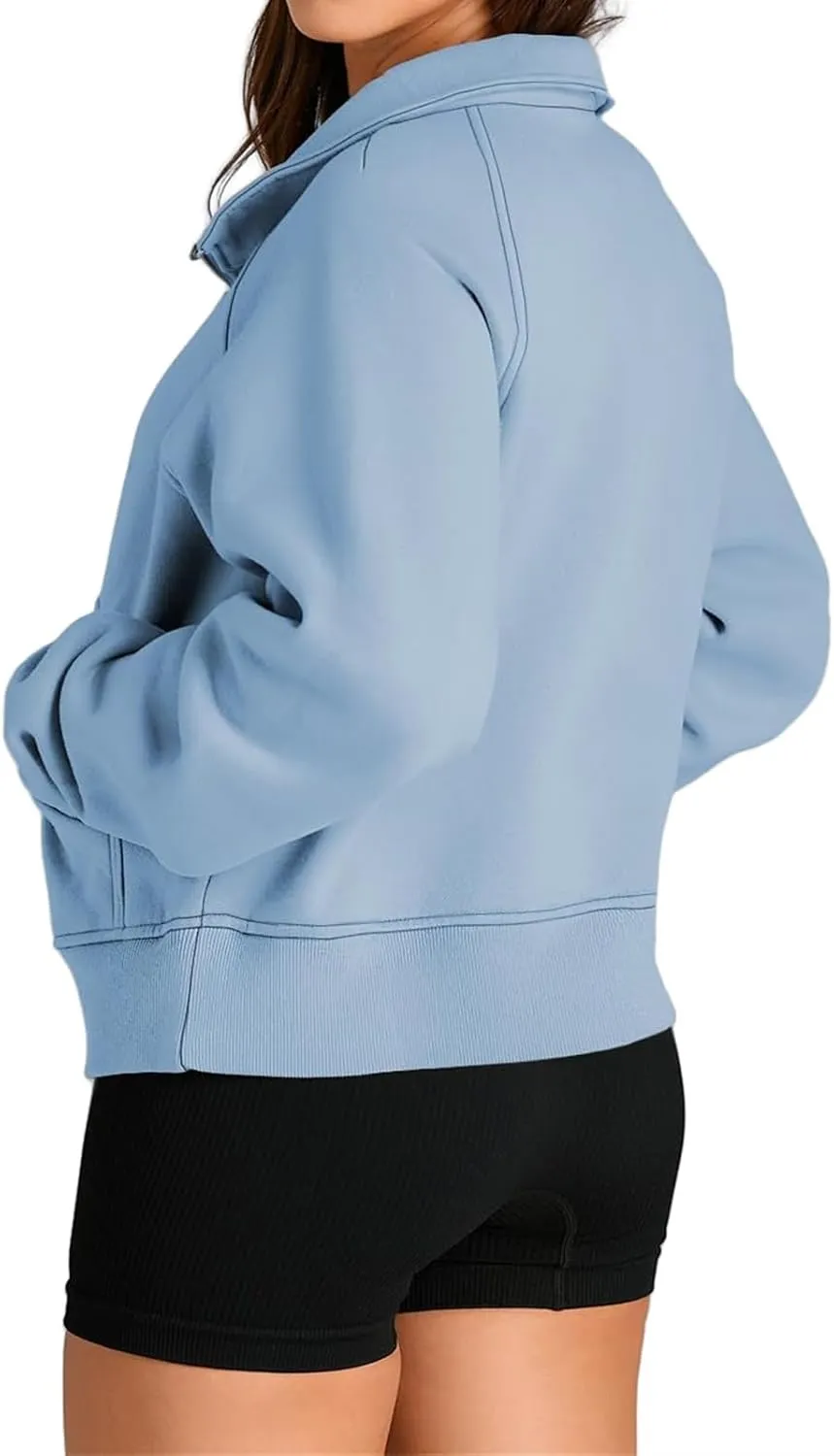 Women Sweatshirt Half Zipper Crop Pullover Hoodie Oversized Quarter Zip Fleece Sweatshirt Fall Fashion Outfits Clothes