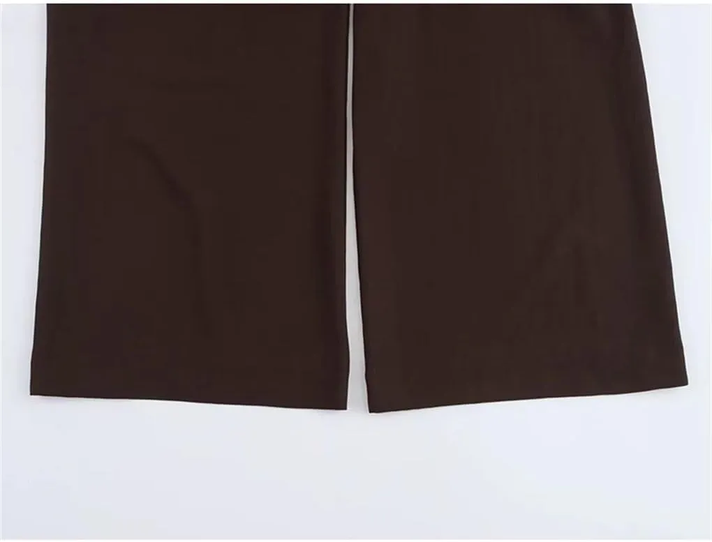 Women V-Neck Unique Vintage Set Side Vents Wasitcoat with Belt Pleated Trousers Ladies Outfits