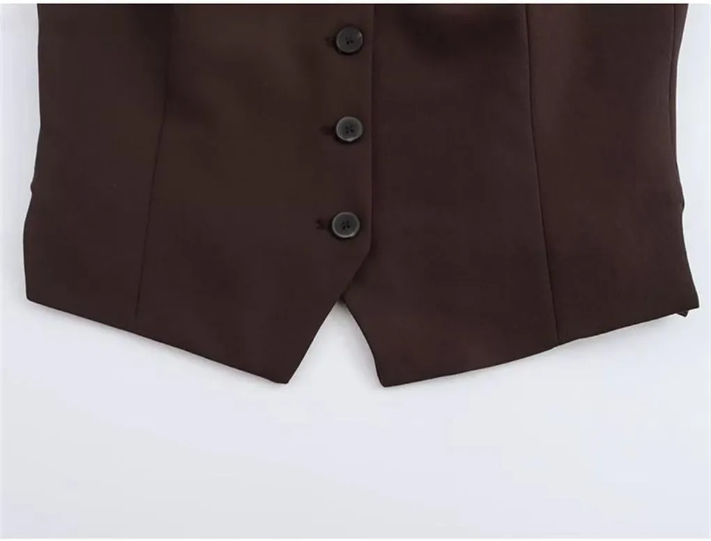 Women V-Neck Unique Vintage Set Side Vents Wasitcoat with Belt Pleated Trousers Ladies Outfits