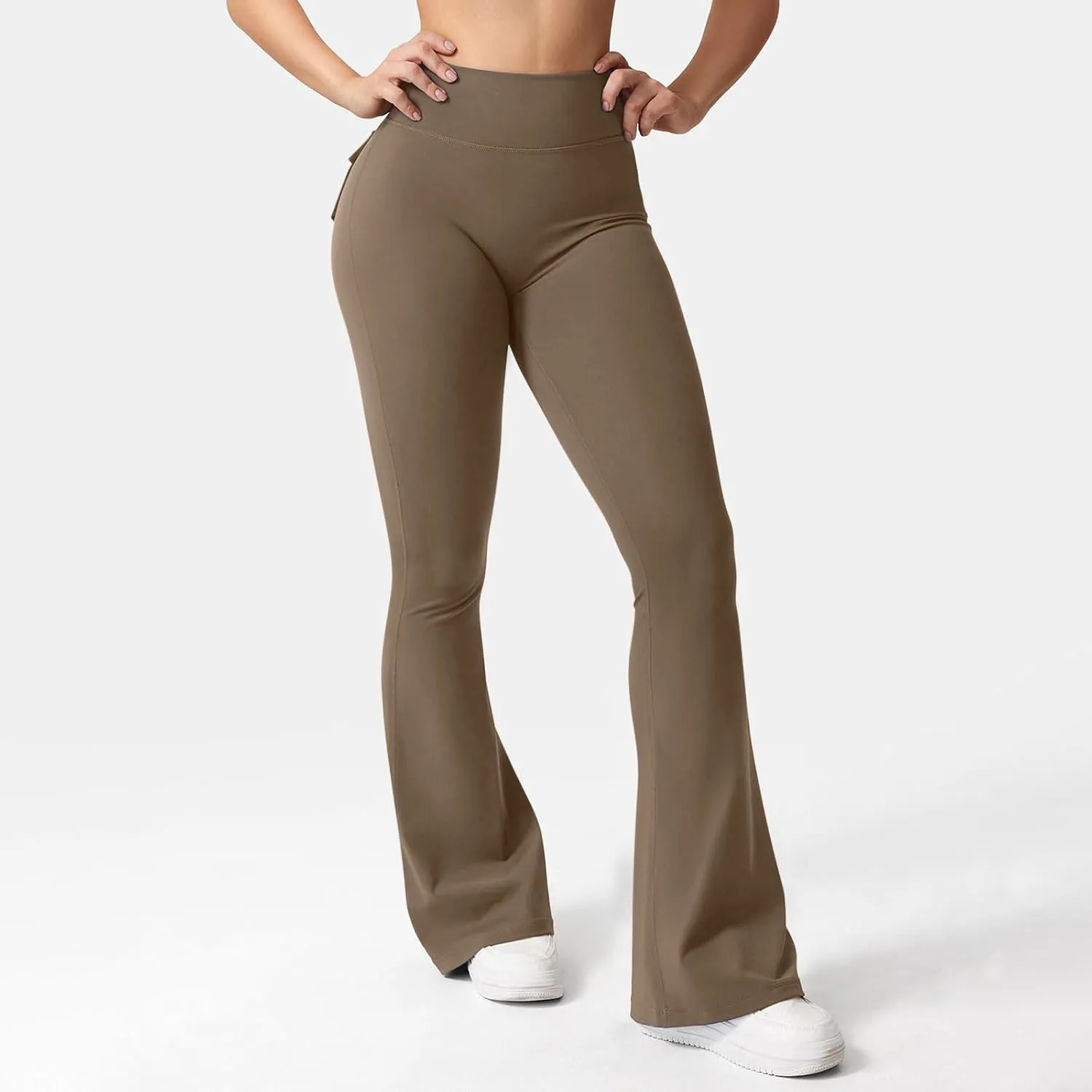 Women Yoga Cargo Pants Stretch Flare Leg Pants Elastic High Waisted Pants Dressy Casual Pants Athletic Workout Pants