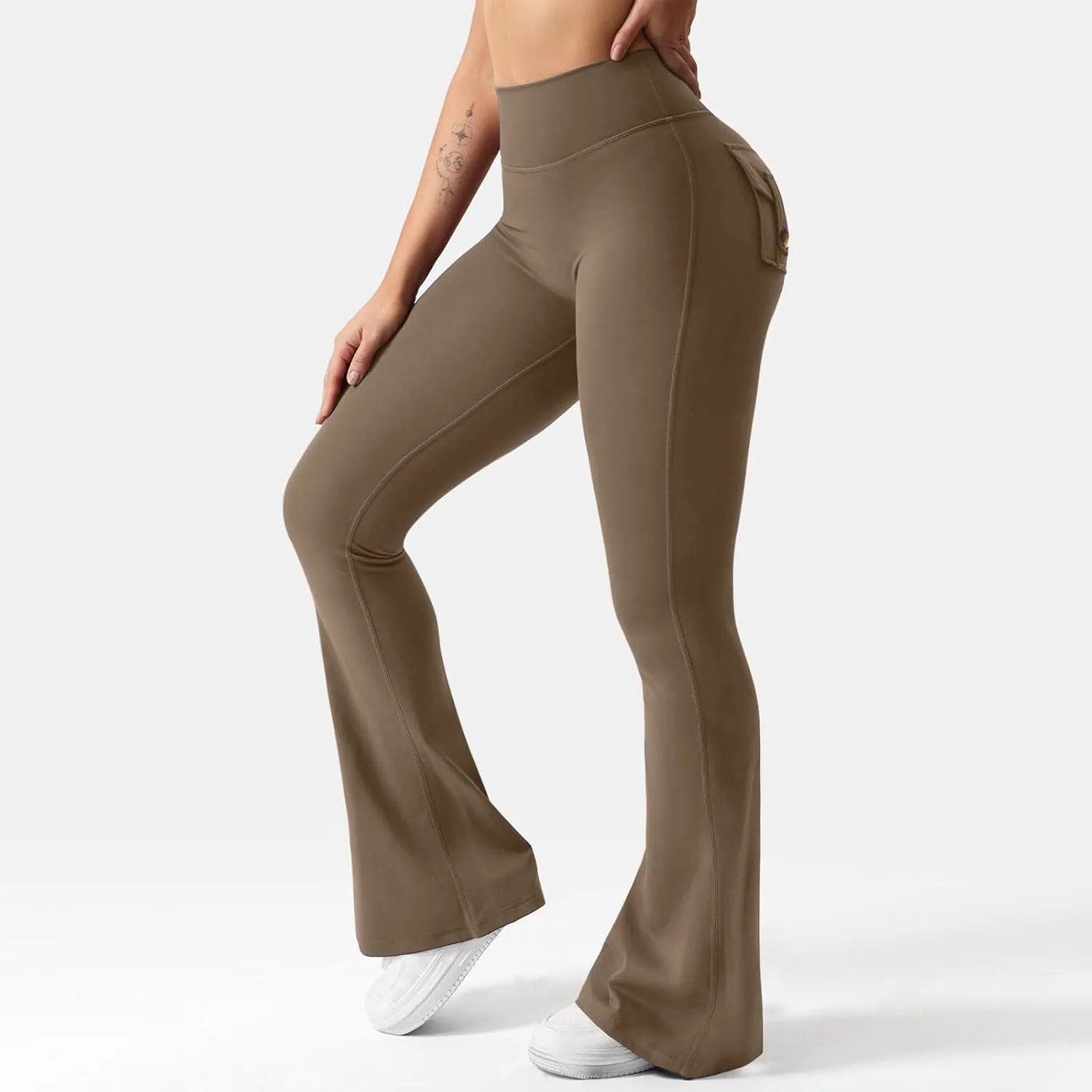 Women Yoga Cargo Pants Stretch Flare Leg Pants Elastic High Waisted Pants Dressy Casual Pants Athletic Workout Pants