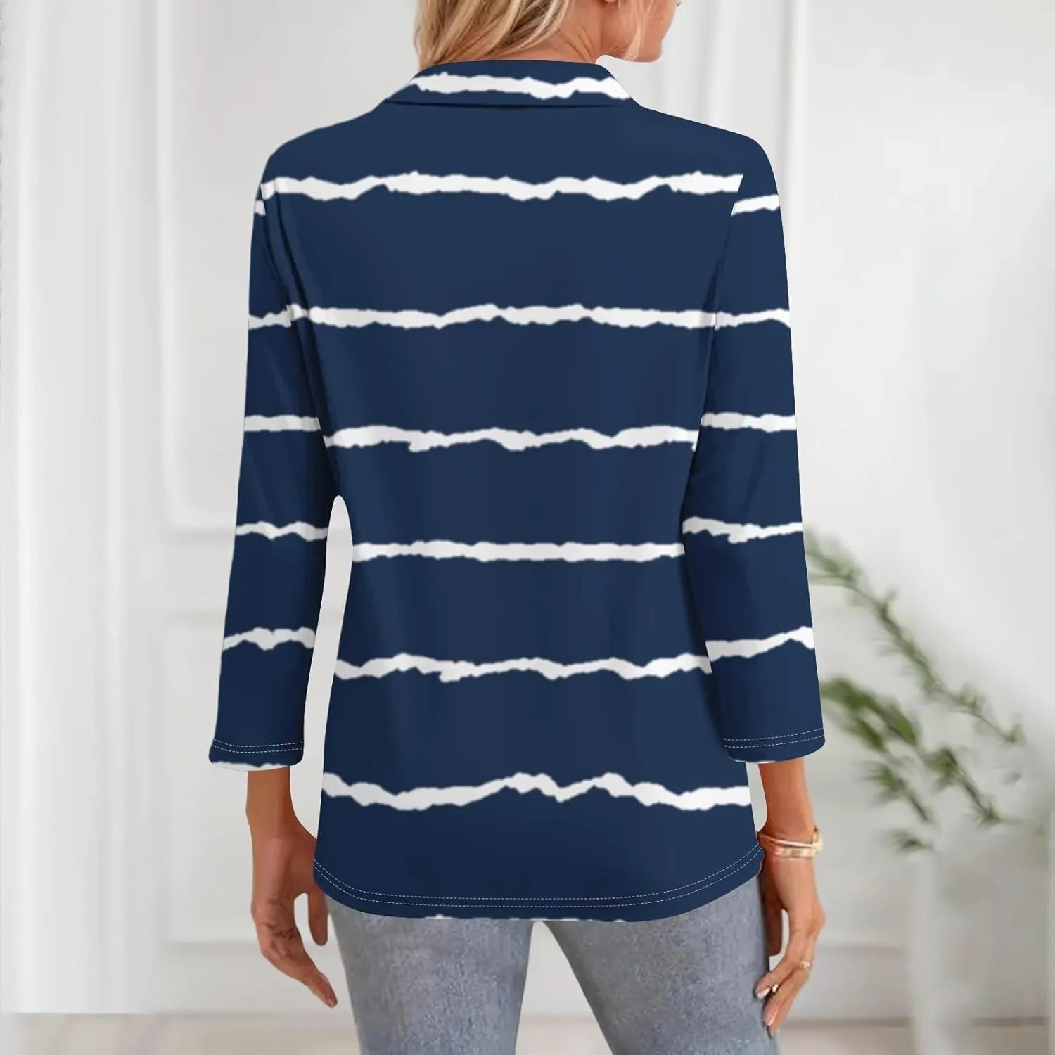 Women's 3/4 Sleeve Shirts V Neck Summer Polo Tops Casual Tunics Tops Basic Tees Blouse Loose Fit Plus Size S-3X