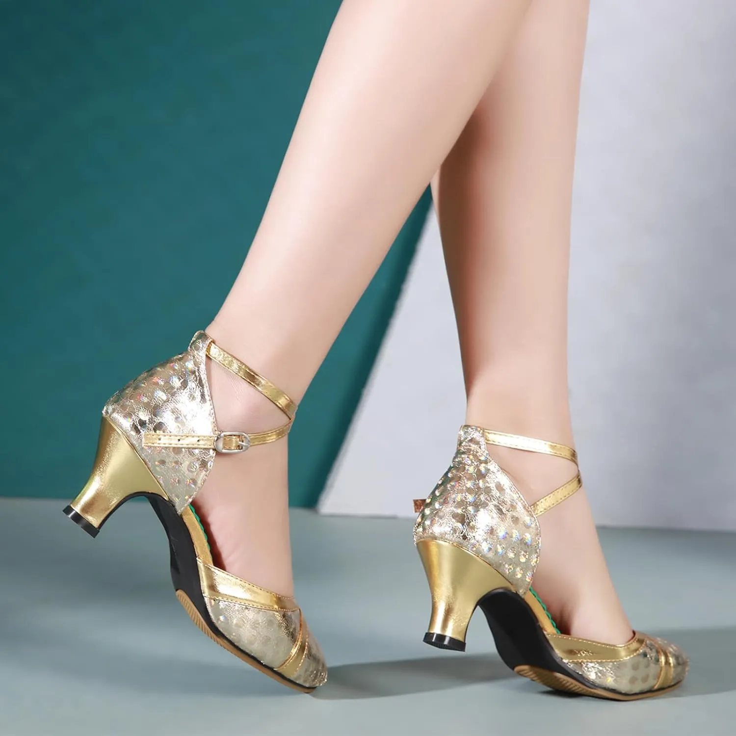 Women's Ballroom Dance Shoes Close Toe Latin Salsa Tango Performance Modern Dance Shoes,Model FT-021-XCK-5.5cm Heel