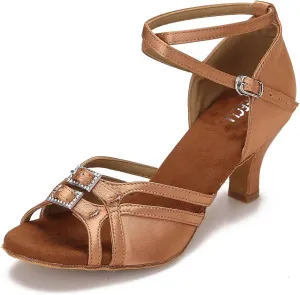 Women's Ballroom Dance Shoes Latin Salsa Dancing Shoes Adjustable Toe Width 1.5 2.5 Inch Heel ZB11
