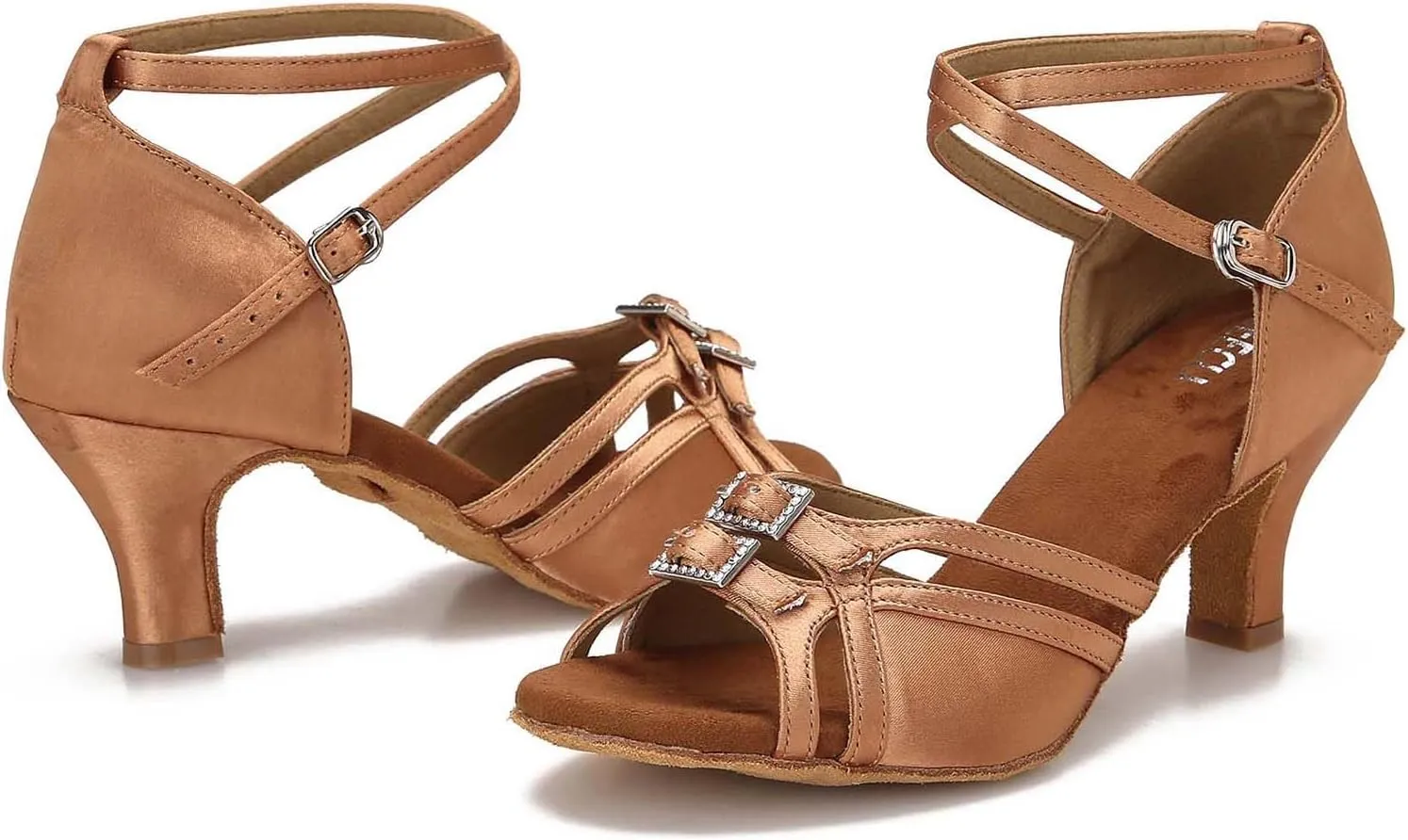 Women's Ballroom Dance Shoes Latin Salsa Dancing Shoes Adjustable Toe Width 1.5 2.5 Inch Heel ZB11