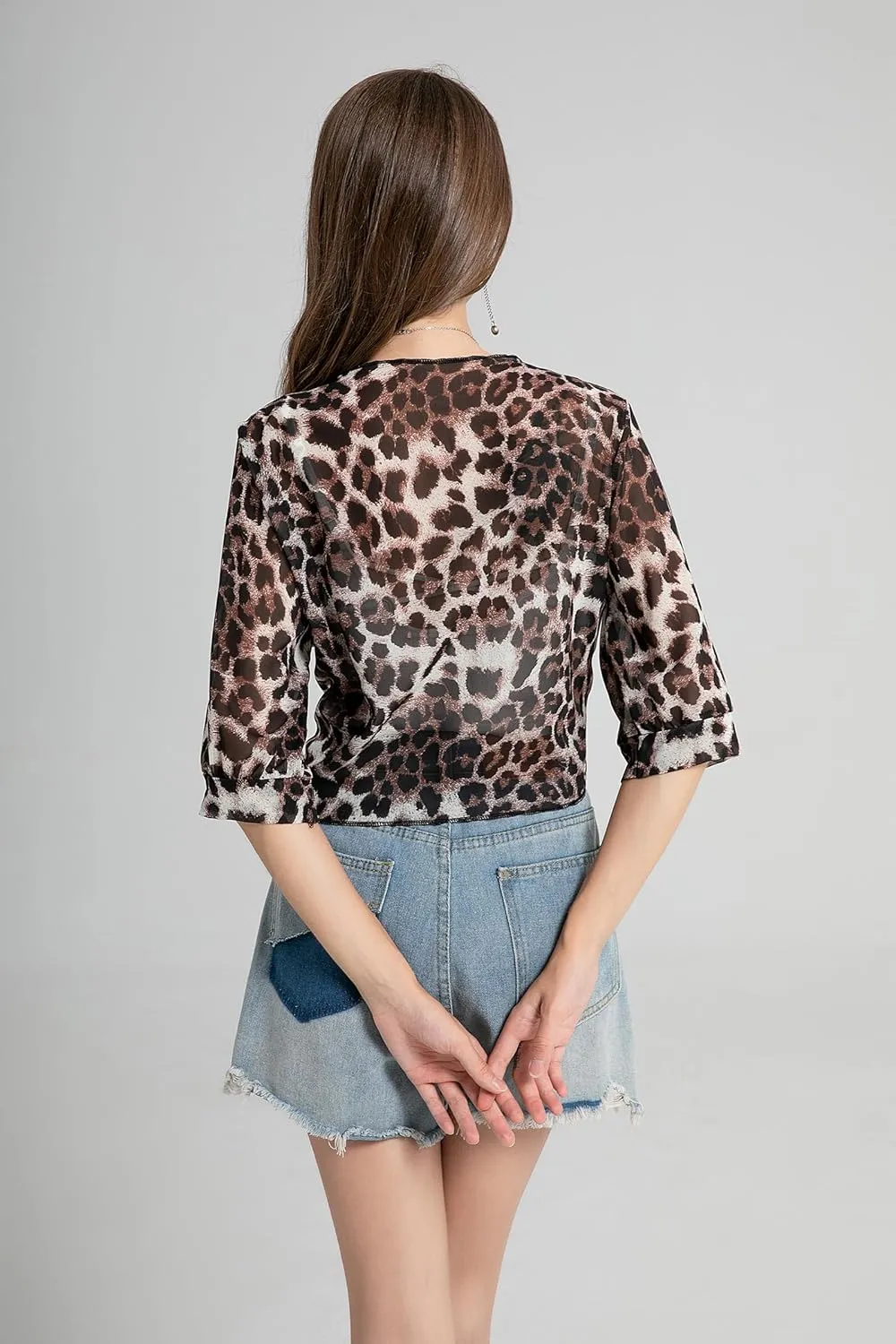 Womens Bolero Shrug Soft Chiffon Tie Front Sheer 3/4 Sleeve Cropped Cardigans for Dress